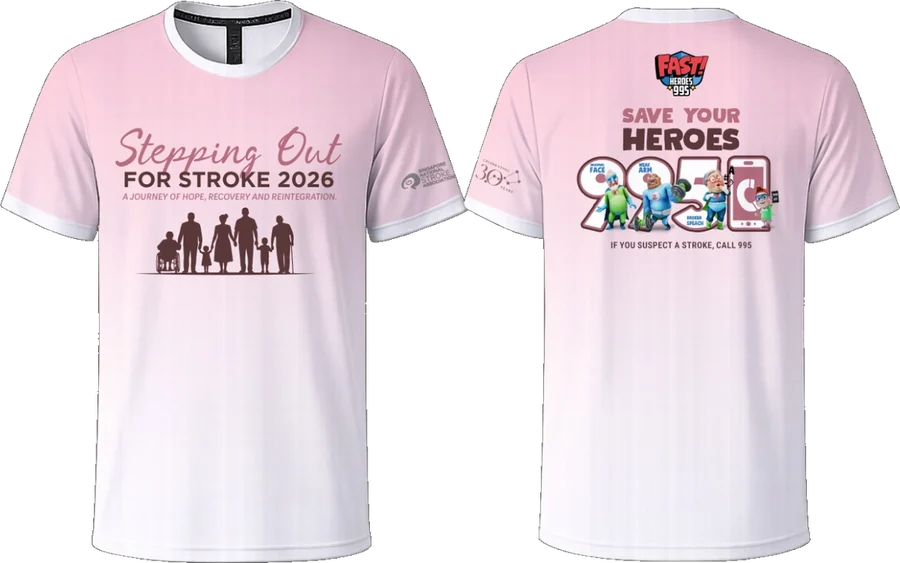 Stepping Out for Stroke 2026 event T-shirt, front and back